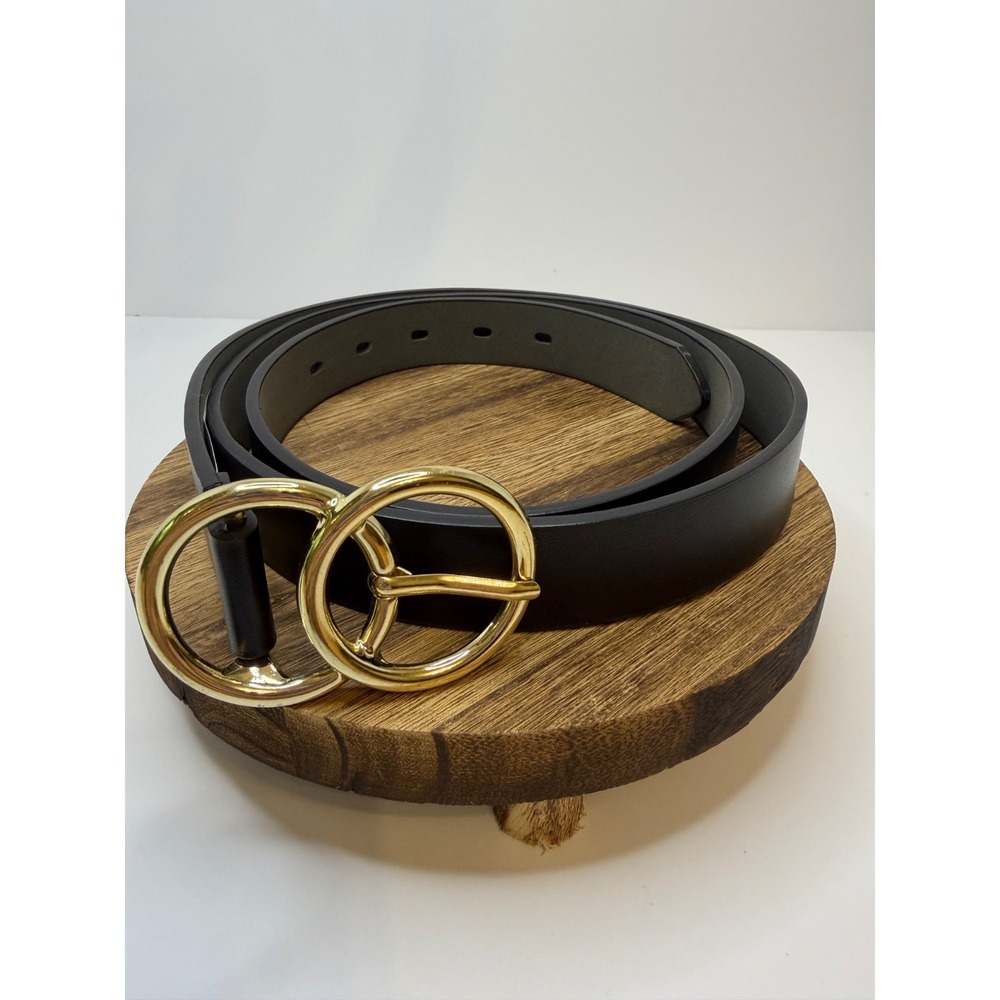 Women's Belt Black with Gold Double Circle Buckle 3XL 51 Inches